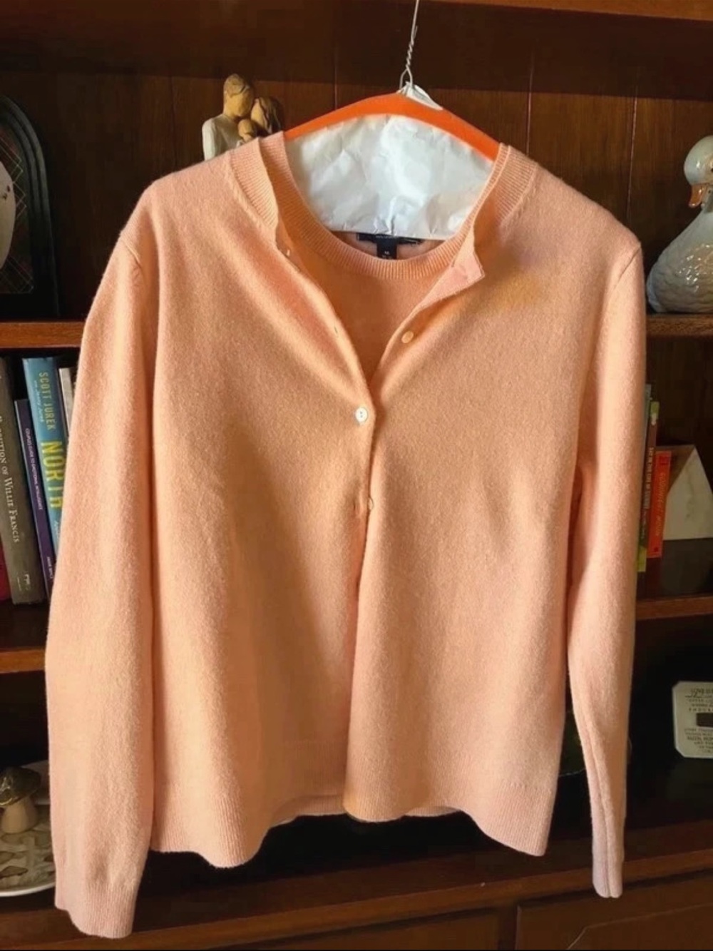 Lands' End 100% peach/apricot Cashmere Cardigan & matching sleeveless sweater
